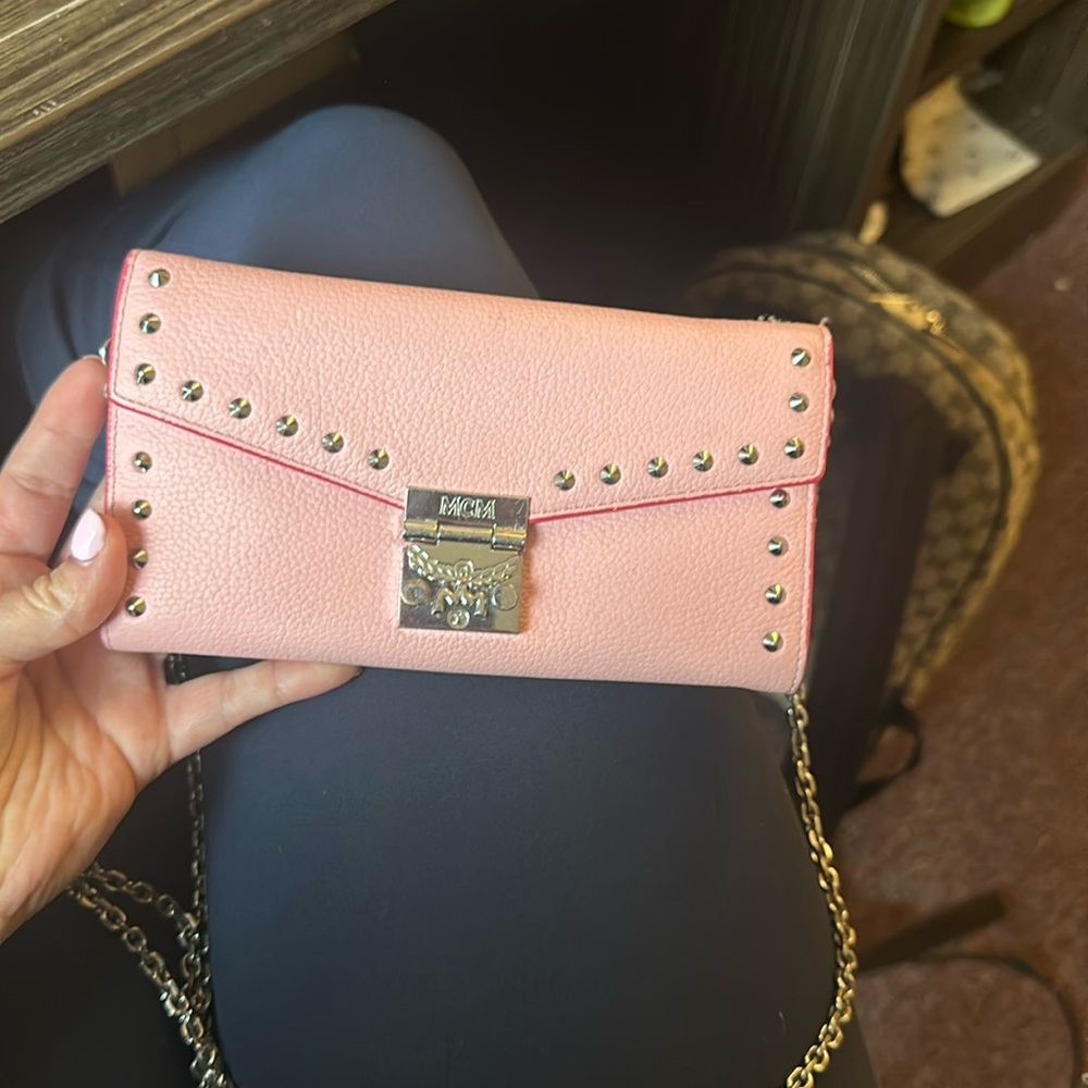 pink MCM crossbody wallet